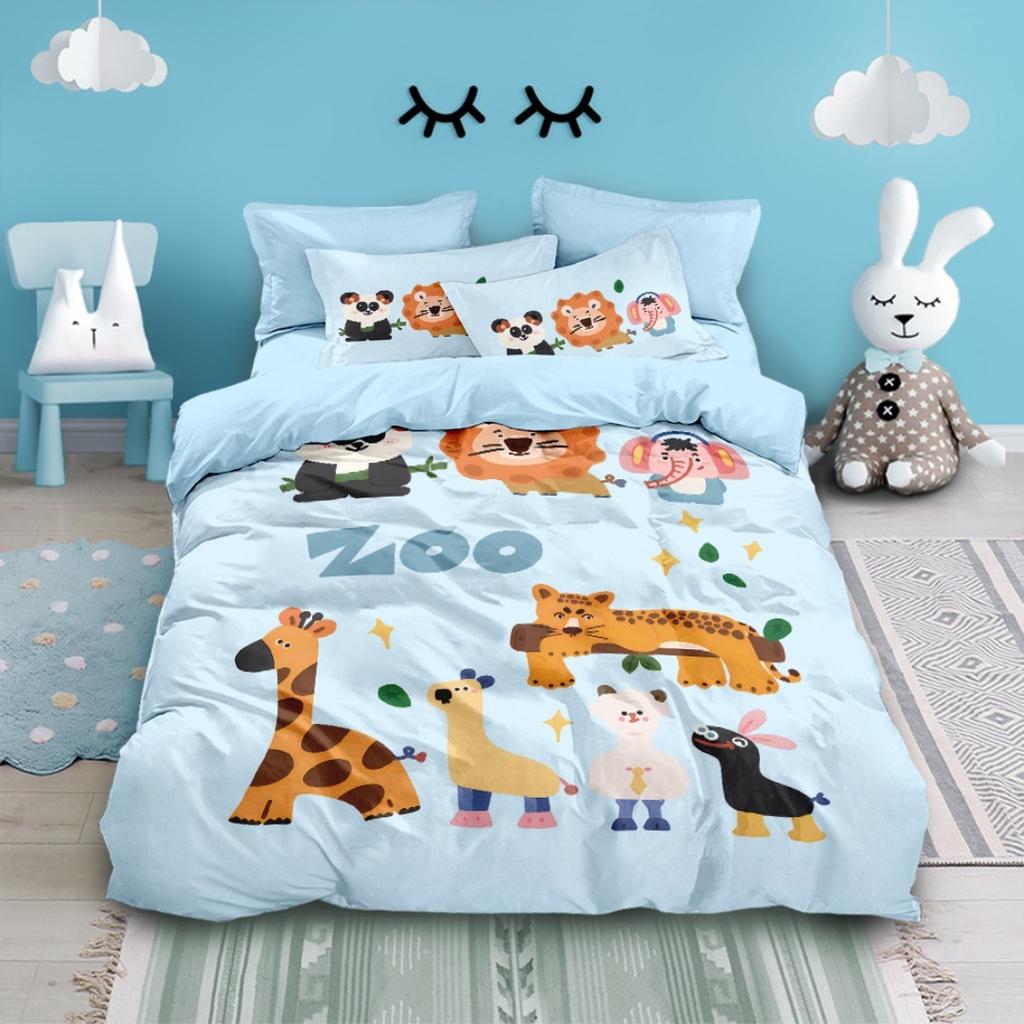 Children's duvet cover Cartoon Animals BeddingSetAnimals Zoo Duvet Cover Set King Size Polyester Quilt Cover + Pillowcase