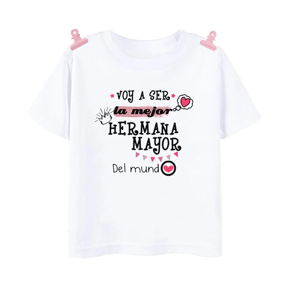 I Will Become The Best Sister in The World Kids Shirt Baby Announcement Tshirt Spanish Print Girls Tops Child Short Sleeve Tee 100