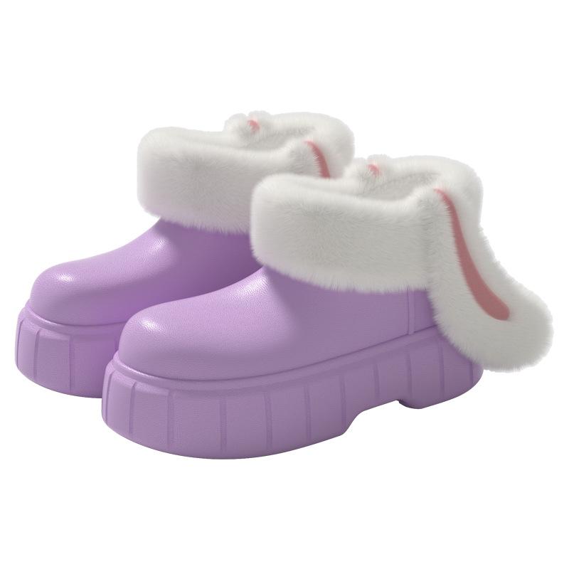 EVA Removable and Washable Rabbit Ear Cotton Shoes Velvet Waterproof Cotton Slippers Winter Wear Rain Shoes Thick Sole High Bag Heel Flanging
