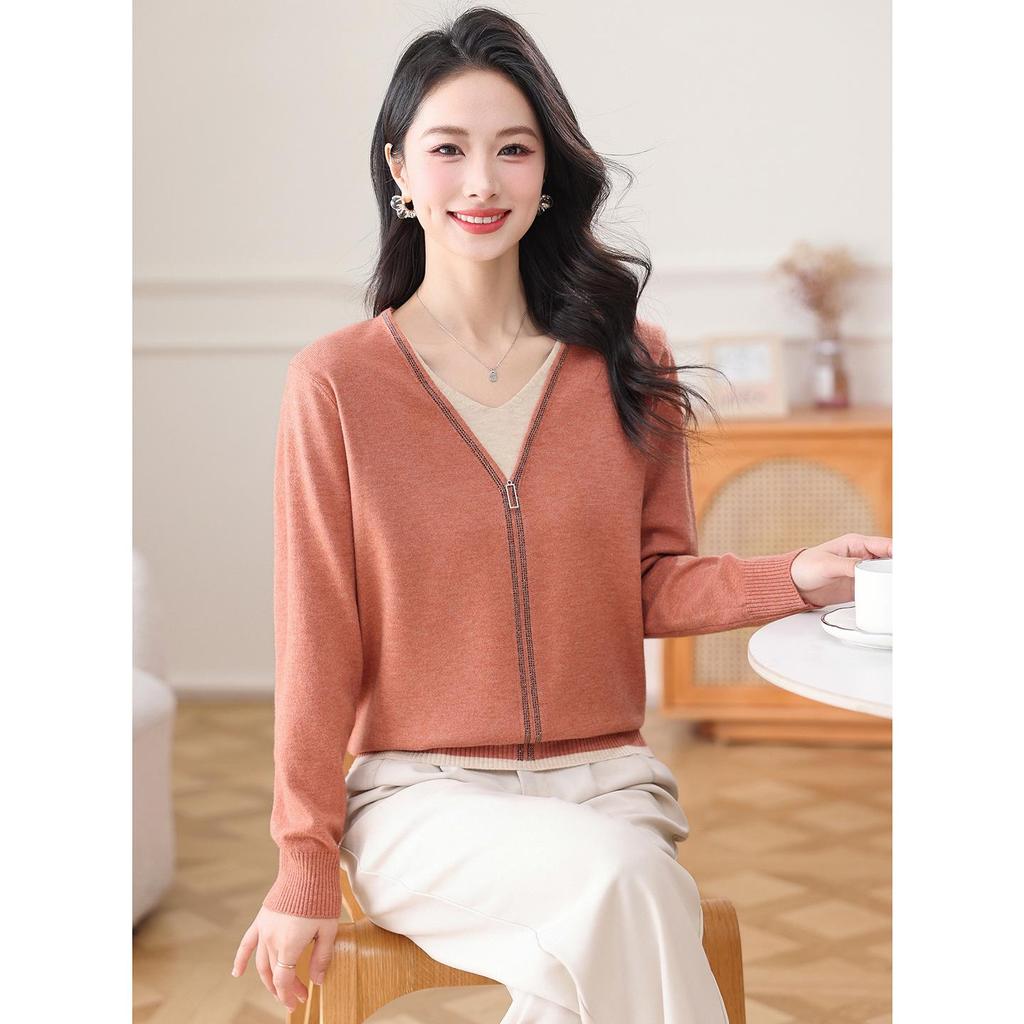 Elegantes Damen-Strick-Zweiteiler für Frühling und Herbst - Stilvolle lockere Oberbekleidung für mittlere und ältere Jahre