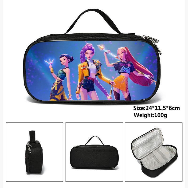 Huntrix Kpop Student Blue Compartmentary Pencil Bag Kpop Witch Hunter Student Storage Stationery Bag Pencil Bag