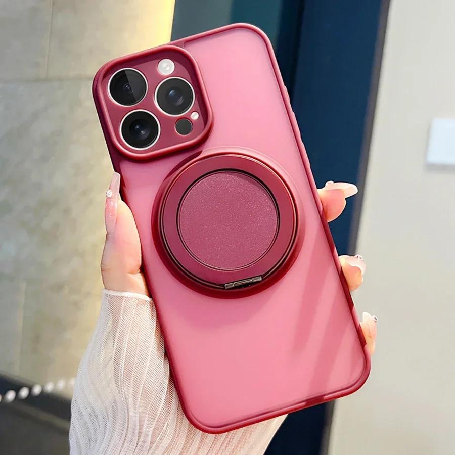 For Magsafe Metal Ring Holder Magnetic Case for iPhone 16 17 15 14 Plus 13 11 12 Pro Max Hardware Kickstand Silicone Cover Funda