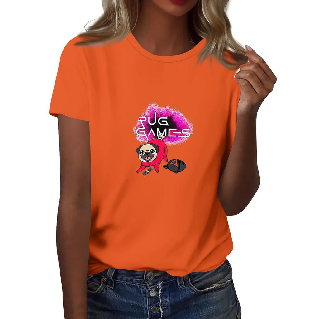 Damen Rundhals Bedrucktes Kurzarm T-Shirt Top