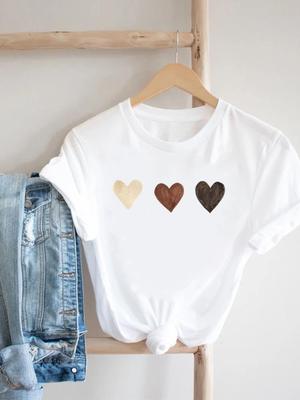 (Asian Size) Tee Top Women Watercolor Love Heart Trend Cute Clothing T Shirt Woman Print Fashion  Female Short Sleeve Graphic T-shirts