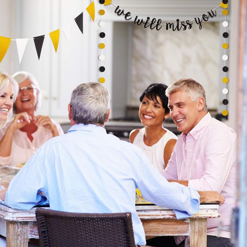 Boao 3 Pieces We Will Miss You Going Away Farewell Banner Decoration Dot Circle Garland Triangle Flag Banner for Retirement Graduation Going Away