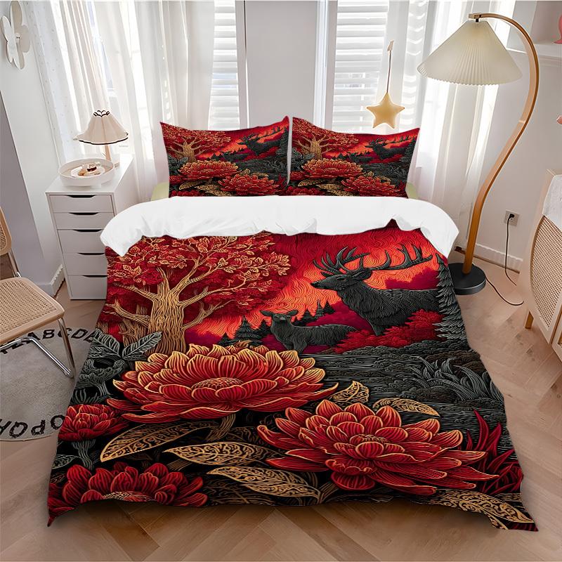 

3pcs Forest Creatures Soft Comfortable Bedding set, For Bedroom, Guest Room And Dorm, All - Season Use, High-Definition Printing110 135x200cm