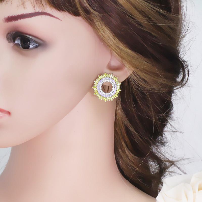 WWJ 2PCS Elegant Sun Shape Cubic Zirconia Earrings Necklace Sets