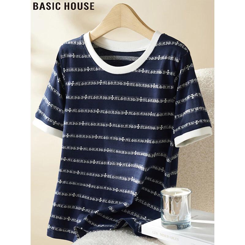 Basic House Women s Striped Loose Fit Short Sleeve T-Shirt M