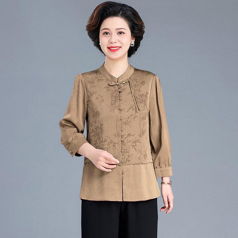 

Autumn Mother s Day Chinese Style Two-Piece Shirt Set for Elegant Middle-Aged Women XL (Recommended for 105-115 lbs)