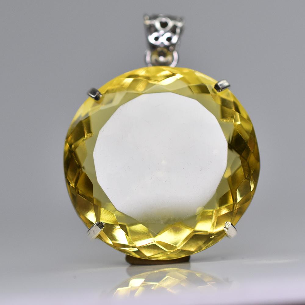 

Lab Created 925 Starling Silver Pendant 124 Ct Yellow Sapphire Rare Gemstone MY.PD-56-NS 46.1 mm approx жовтий