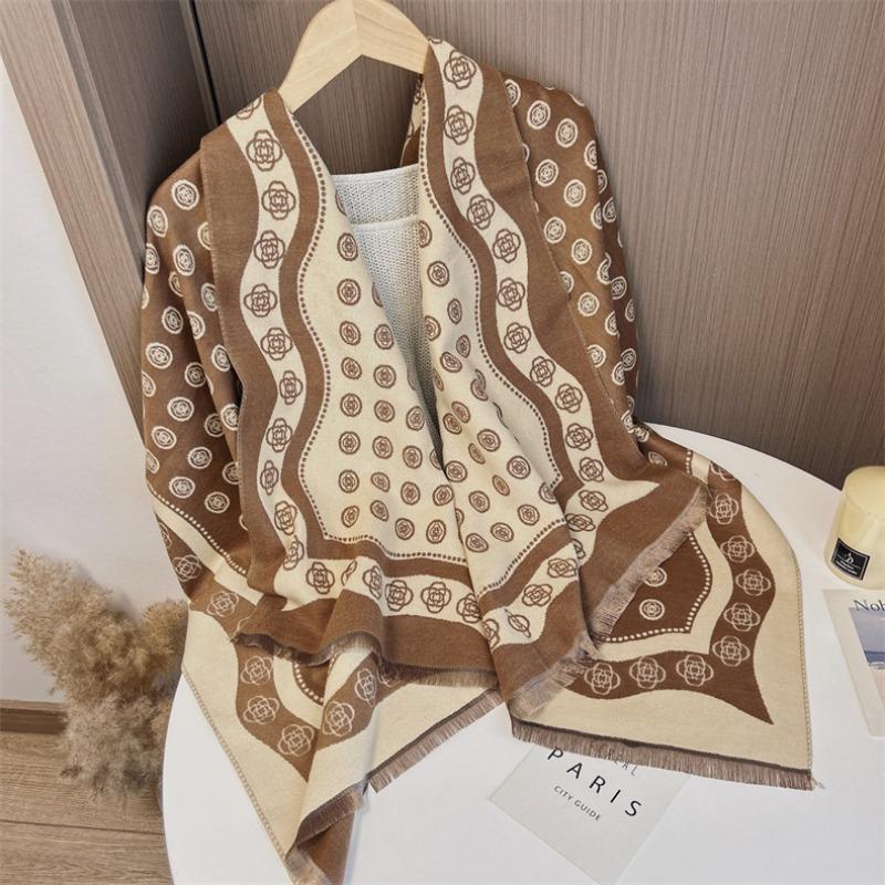 Winter Polka Dot Camellia Age-reducing Scarf Shawl Double-sided Printing Imitation Cashmere Scarf High-end Scarf Multi-function