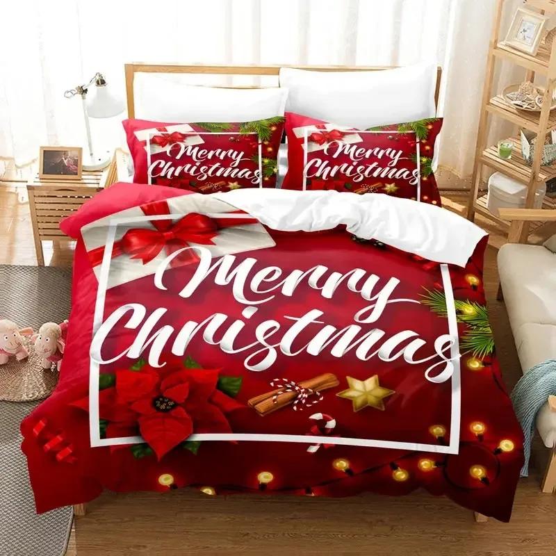 Christmas Bedding Set Polyester Duvet Cover Quilt Comforter Pillow Case 3D Red Double Full King Queen Twin Single Bedroom