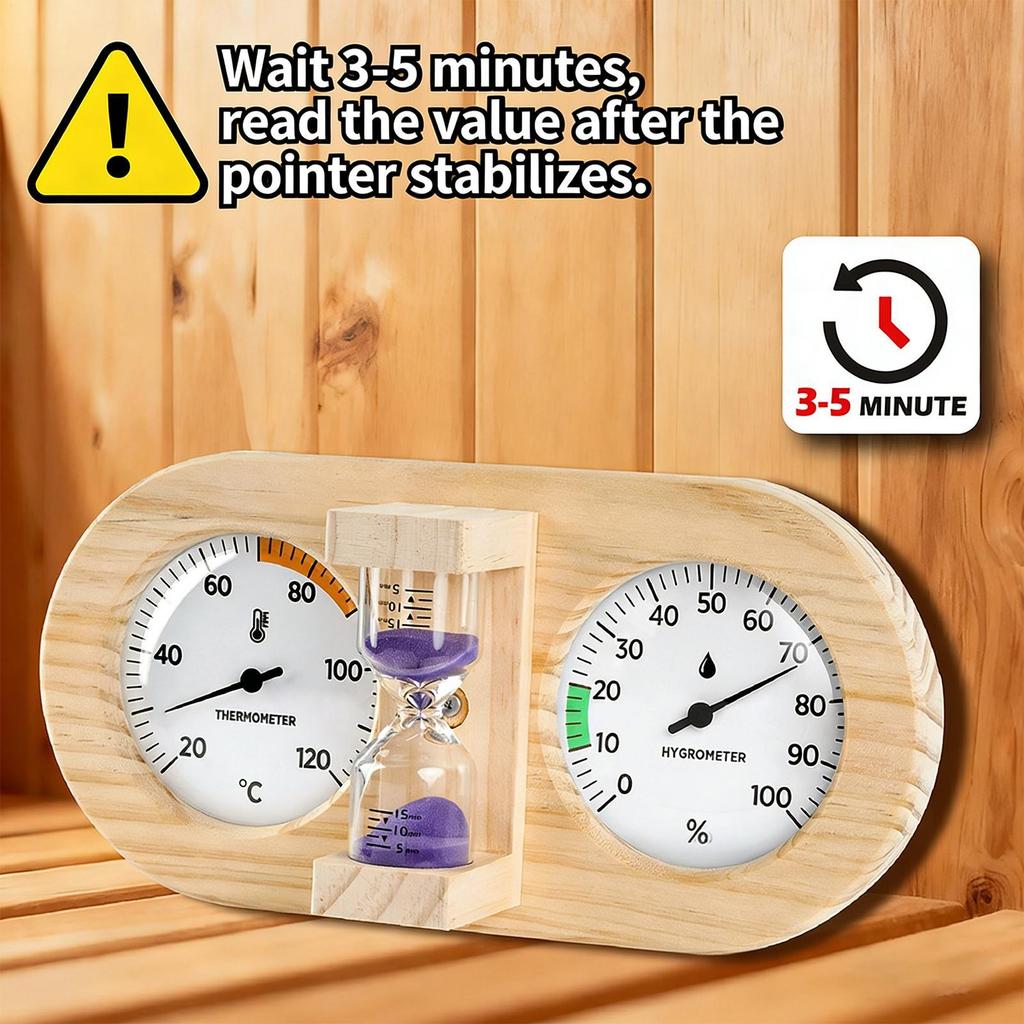 Sauna Temperature Gauge 15 Minute Sand Timer Moisture Monitor Wall Mount Wooden Thermometer and Hygrometer for Indoor Home