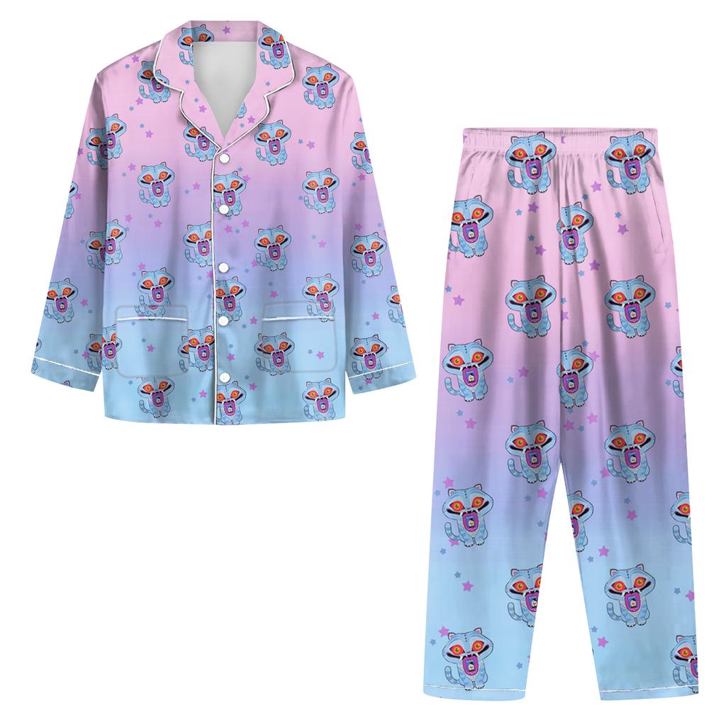 Women's 2 Piece Printed Suit Long Sleeve Button Up Top Wide Leg Pants Suit Set Pajamas Home Casual Suit