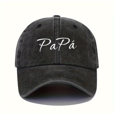 PaPa Printed Baseball Cap Vintage Washed Black Adjustable Breathable Dad Hat for All Seasons Golf Cap for Men Women