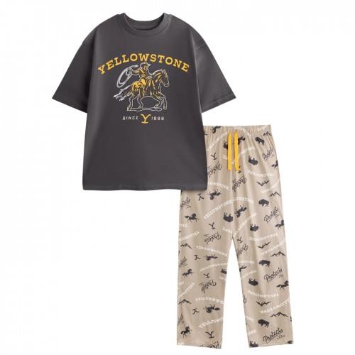 Yellowstone Mens Cowboy Short-Sleeved Long Pyjama Set