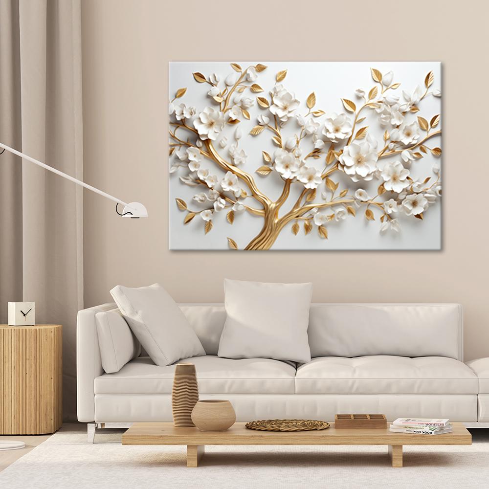 Canvas Print, AI Golden Cherry Blossom Tree 3D