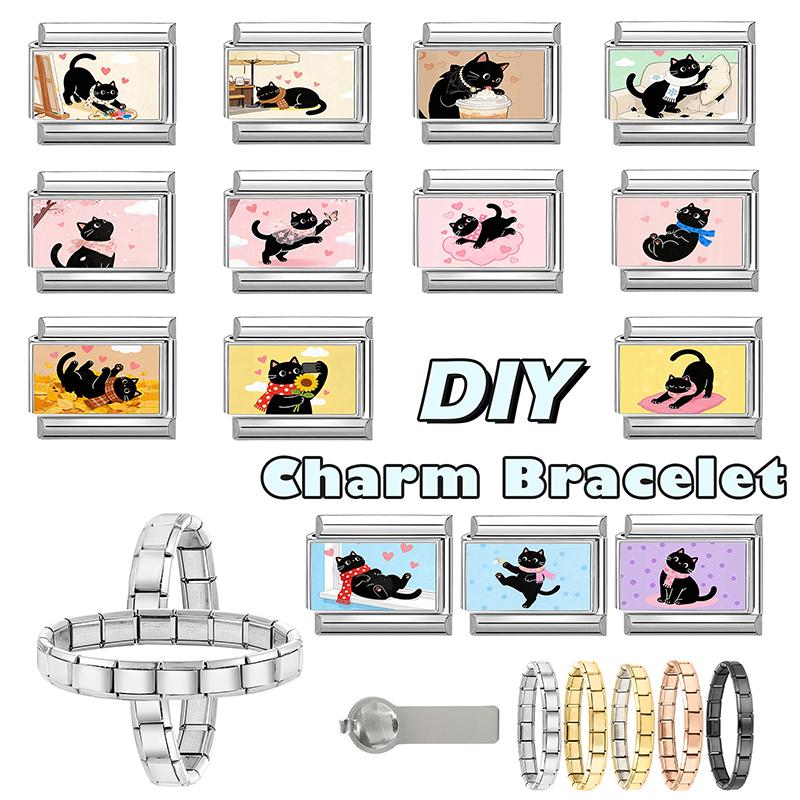 New Creative Design Funny Cats Sunflower Cake Moon Italian Charms Fit 9MM Stainless Steel Women Men Bracelet DIY Jewelry Gifts