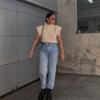 Pevný stojatý golier Pletená vesta s krátkym rukávom Office Lady All Match Fashion Vesta Košeľa Voľné Elegantné rovné topy