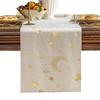 Chemin de table Ramadan Lanterne Dorée Lune Blanche Étoile Polyester Nappe Eid Mubarak Décoration de Table de Salle à Manger Eid Al Fitr