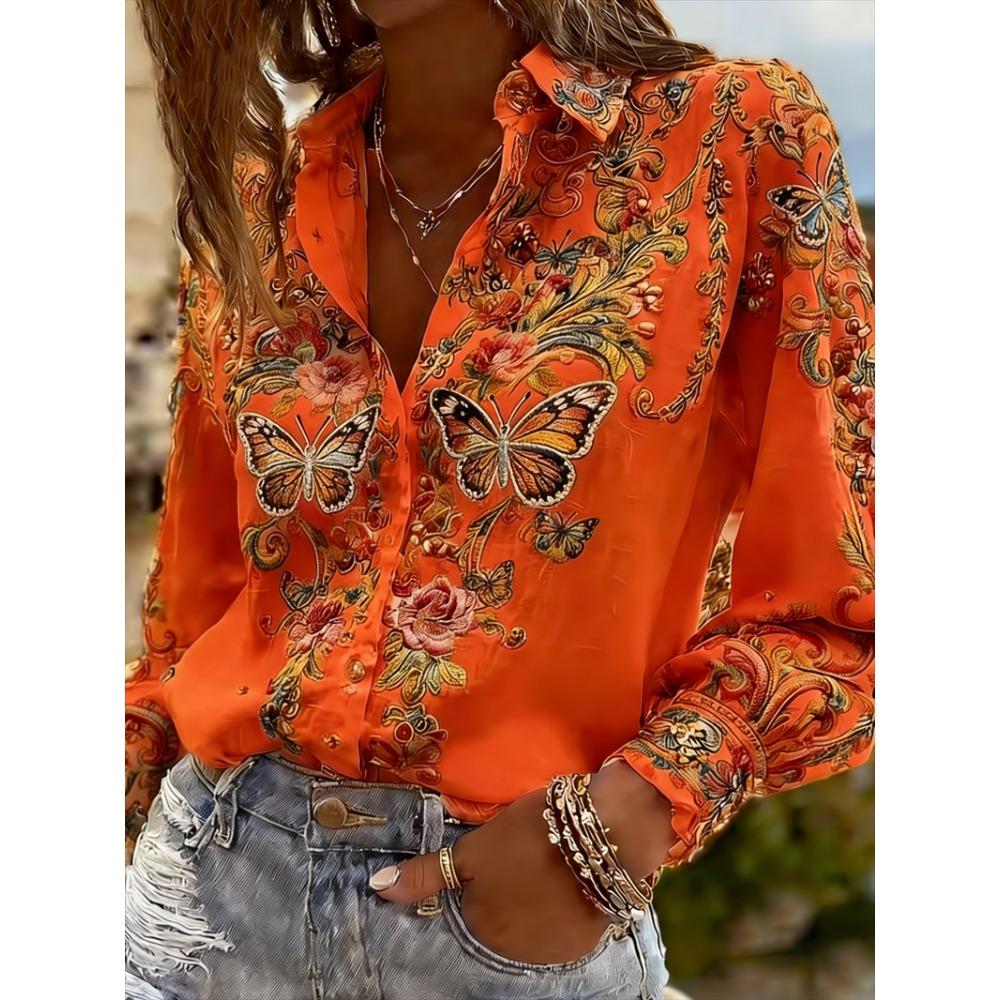 New Men's Long Sleeved Shirt with 3D Printed Butterfly Pattern On the Collar, Luxurious Men's Top, Soft and Comfortable