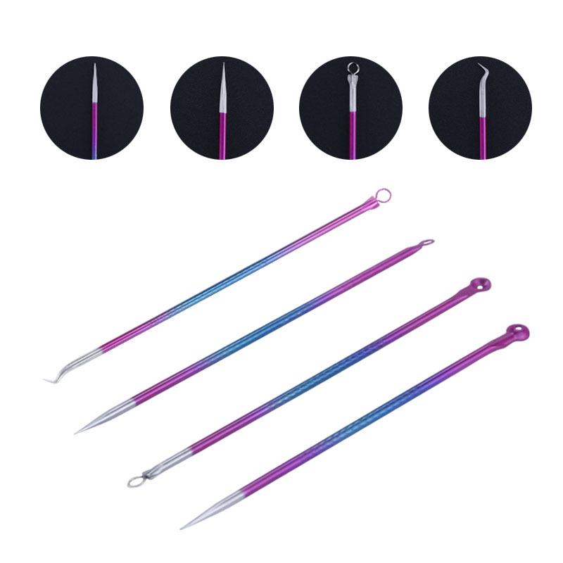 Colored 4-Piece Stainless Steel Double-Ended Acne & Blackhead Needle Set