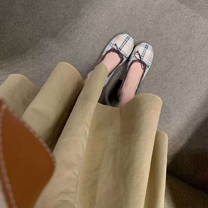 French plaid bow single shoes autumn and winter new beautiful flat-soled grandma shoes soft leather soft sole small single shoes