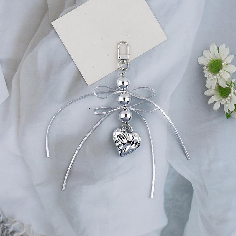 

Креативная лента с двойным бантом из серебряных бусин Love брелок для ключей сумка подвесное украшение