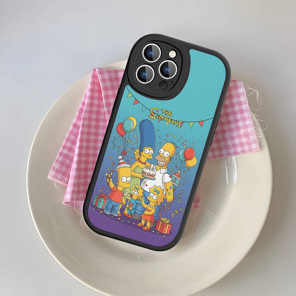 Vtipný kreslený S-Simpsons kryt na telefon pro iPhone 16 15 14 13 Pro Max 11 12 Plus Kožený silikonový obal