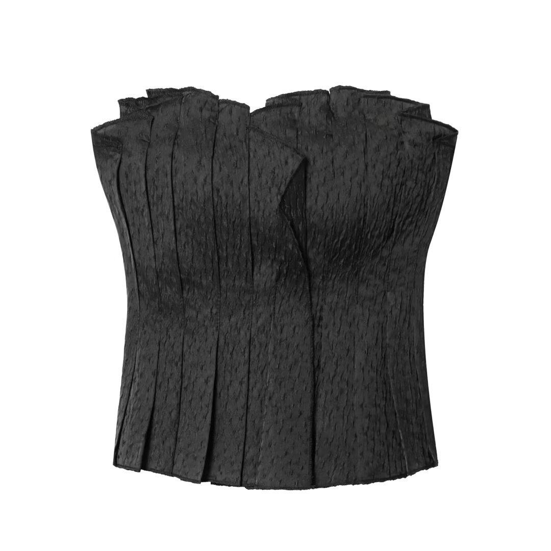 

Sweet Women s Embroidered Gauze Blouse with Hollow-Out Waist-Cinching Pleated Bandeau Medium