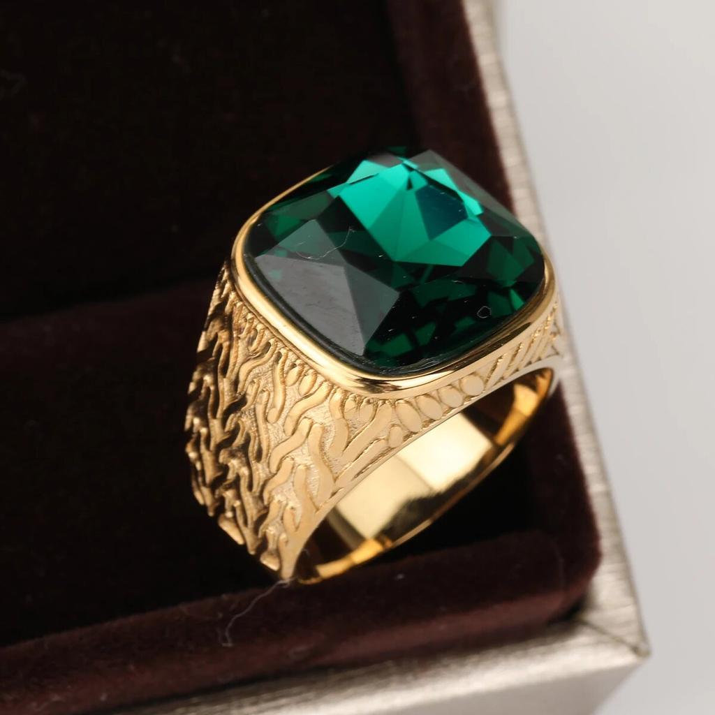 Hombre Mujer Retro Acero inoxidable Joyería Vintage Corte princesa Diamante de imitación amarillo Propuesta antigua Anillos de regalo Alianza de boda nupcial