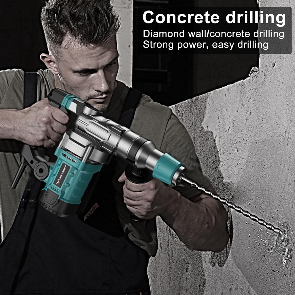 1-1/4 Inch 3 In 1 Hammer Drill Rotary Drill Safety Clutch 13 Amp 4 Functions Corded Rotomartillo For Concrete Chisels Drill Bits