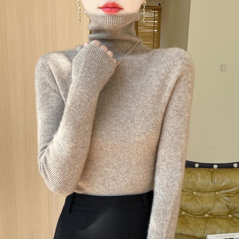 Women's High-Neck Slim-Fit Knit Sweater - 2024 Autumn/Winter Korean Style