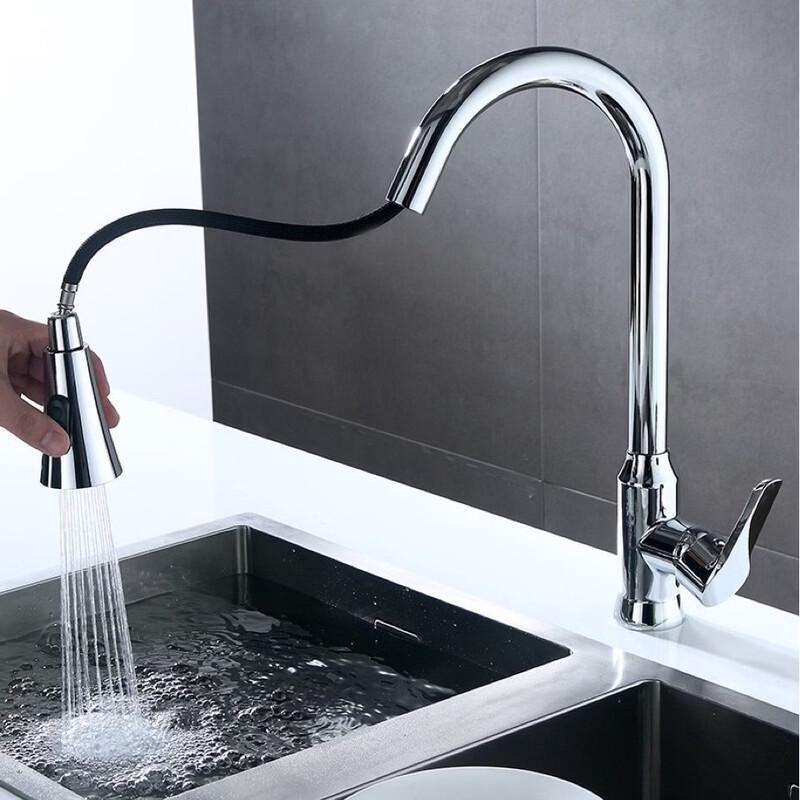

Wall-Mounted Stainless Steel Pull-Out Kitchen Faucet