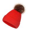 Gorro de Punto de Hilo Retorcido de Terciopelo Europeo y Americano con Pompón de Piel Sintética de Mapache - Estilo Versátil para Padres e Hijos