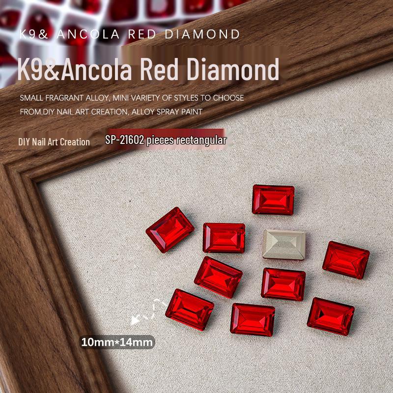 Ankara Red Heart & Geometric Rhinestones Nail Art Decorations, 2 Pieces