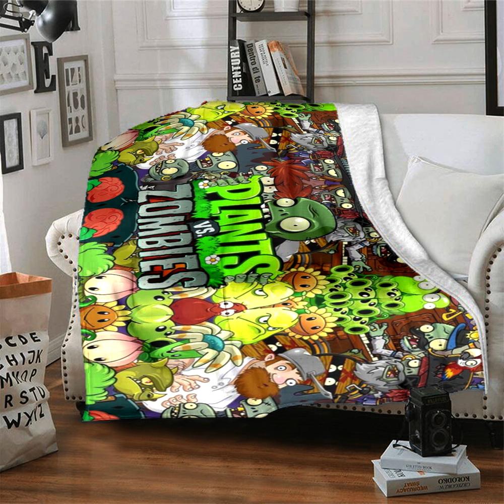 Plants Vs. Zombies Blanket Durable Comfort Great for Bedding Sofa Seaside Four Seasons Multipurpose Digital Print