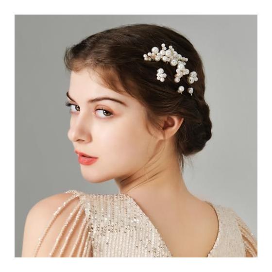 DFsucces Pearl Hair Accessories U-Pin Hairpins Kanzashi for Japanese Traditional Attire, Photoshoots, Weddings, Parties, Bride - 5 Piece Set, Silver,