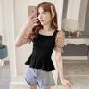 Women's Chic Square Neck Mesh Shirt - Slimming, Waist-Cinched, Short-Sleeve, Summer Fashion Crop Top