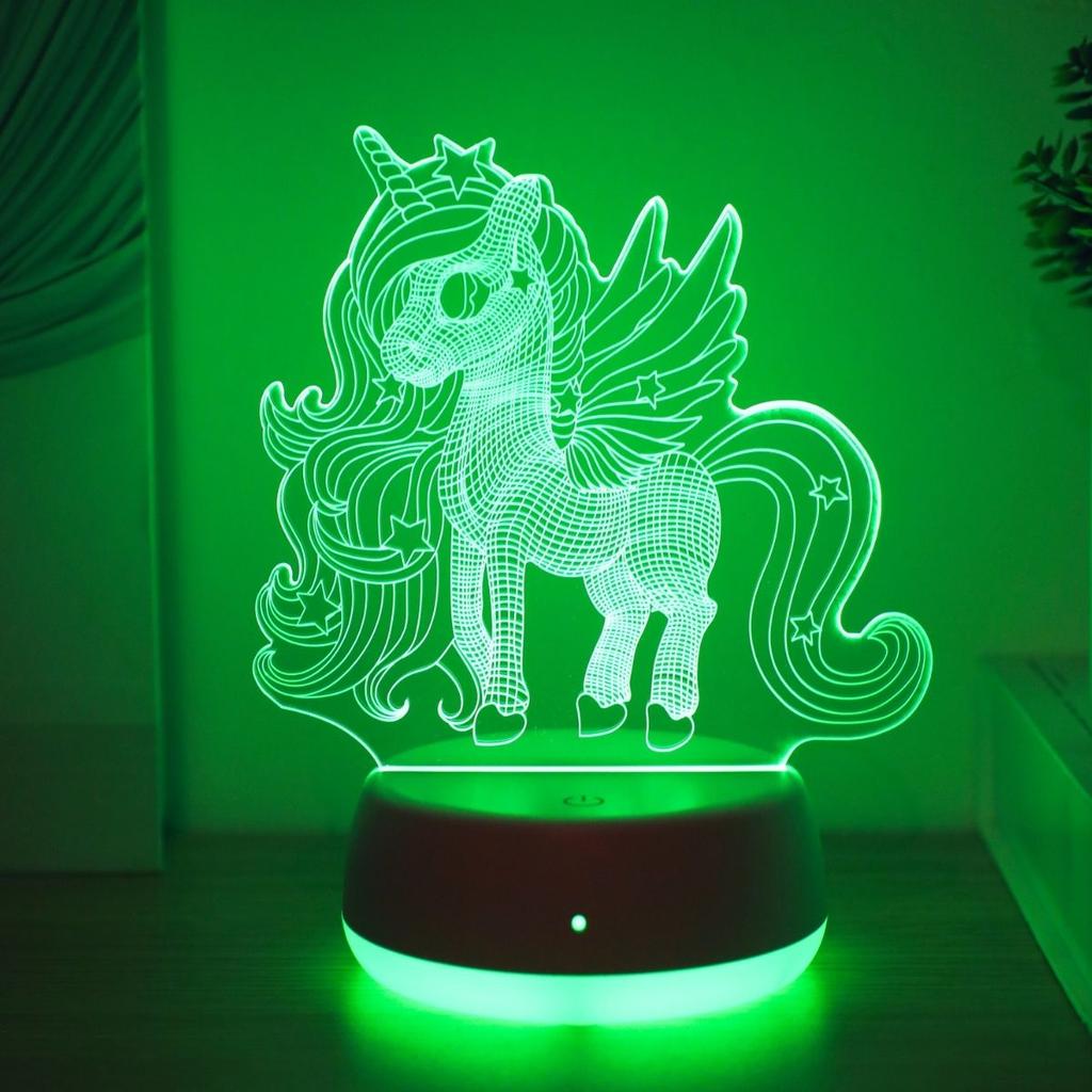 USB unicorn 3D night light, touch controlled 7 color changing ambient lights, bedroom desktop party decoration and gift lights.