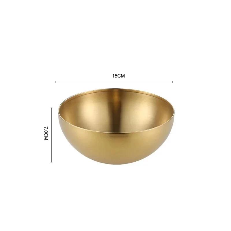 Fruit Salad Bowls Golden Stainless Steel Large Capacity Korean Style Food Container Soup Rice Noodle Kitchen Tableware for Home