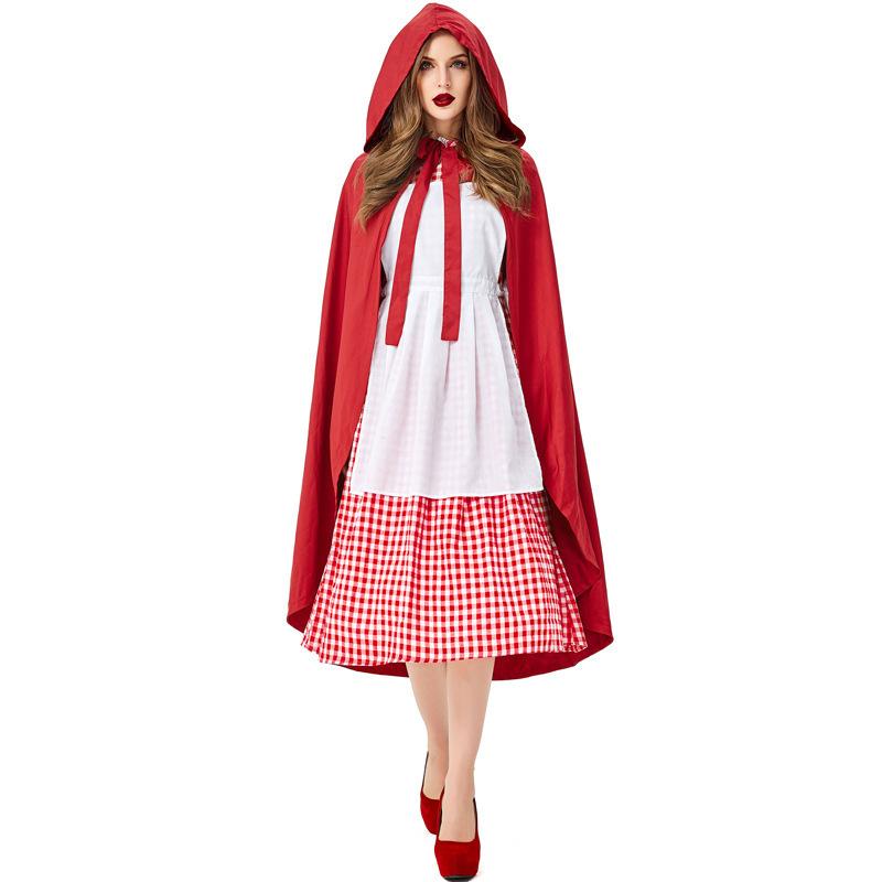 Cosplay adult Little Red Riding Hood playing suit + cape Halloween stage performance costume