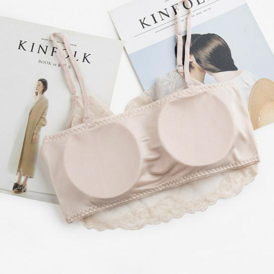 Silk Strapless Lace Trim Padded Camisole Bra