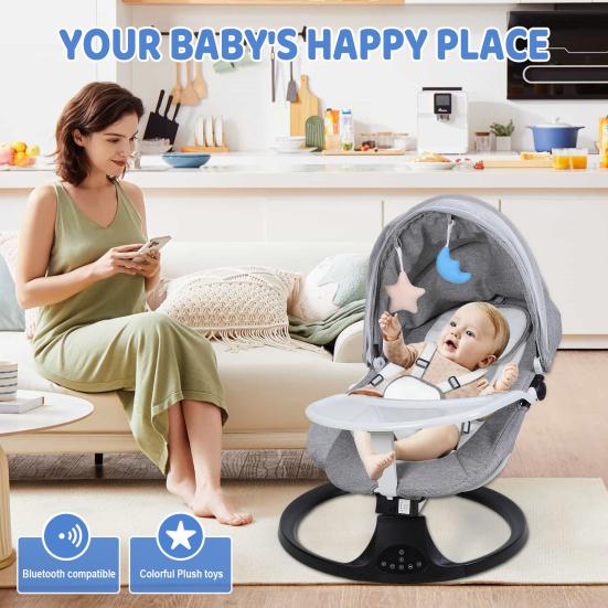 Elektrické houpací křeslo s inteligentním indukčním systémem a bezpečnostním pásem Dálkové ovládání Kompatibilní s Bluetooth Elektrické houpátko Opěrka zad Chytré houpání