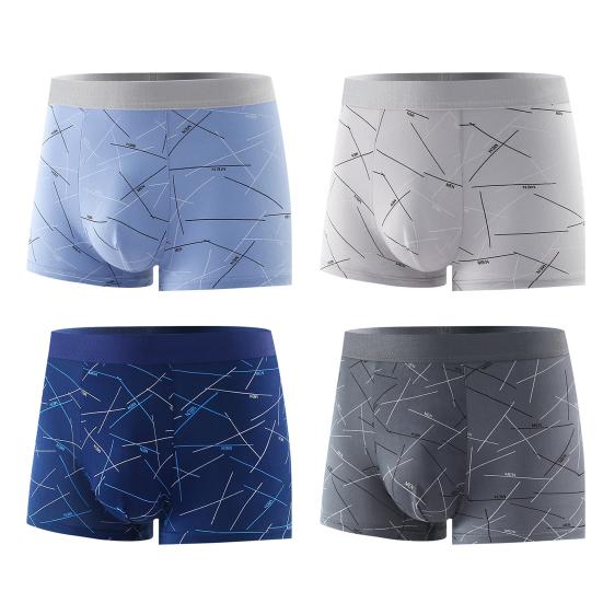 4 Pcs Men Underpants Elastic U Convex Soft Breathable Quick Dry Moisture-wicking Mid Waist Seamless Men Sports Boxers Men Underwear