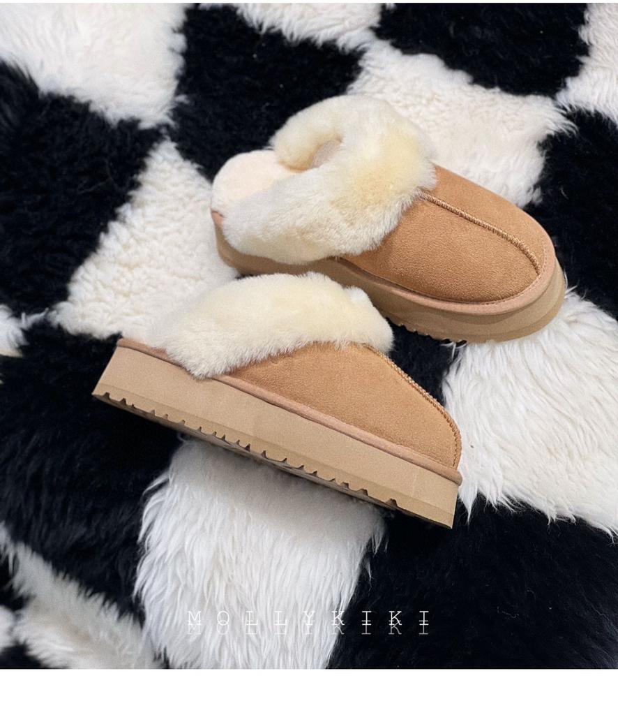 Wool slippers women's outer wear 2025 new winter fur integrated thick-bottomed bag head fluffy slippers plush snow boots