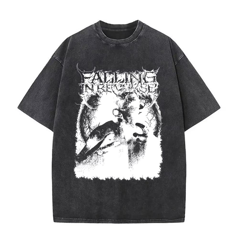 New Hot Sale Rock Band Falling in Reverse Music Album Cover Washed T-Shirt Men Women Punk Streetwear Oversized Tshirt