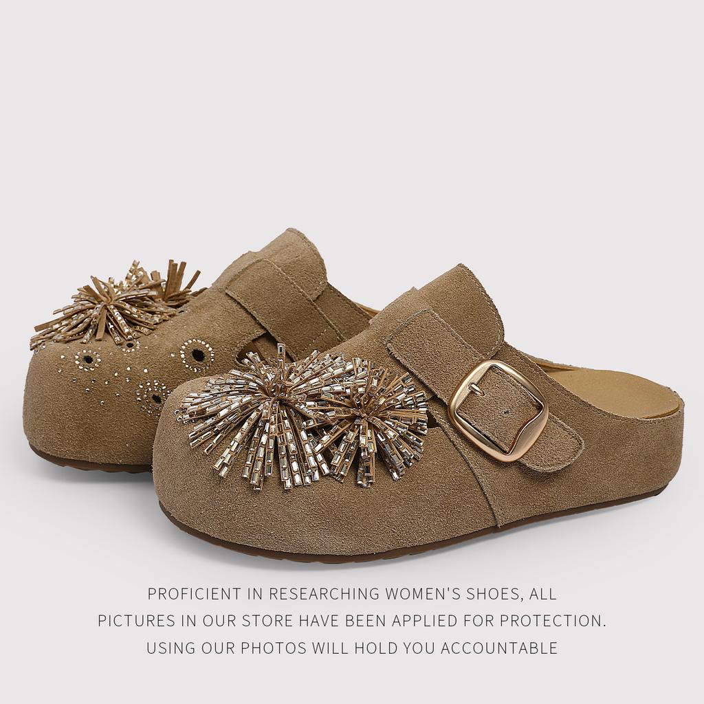 Cattle Velvet Fireworks Holiday Retro One-Pedal Birkenstocks Thick-Soled Heightening Shoes