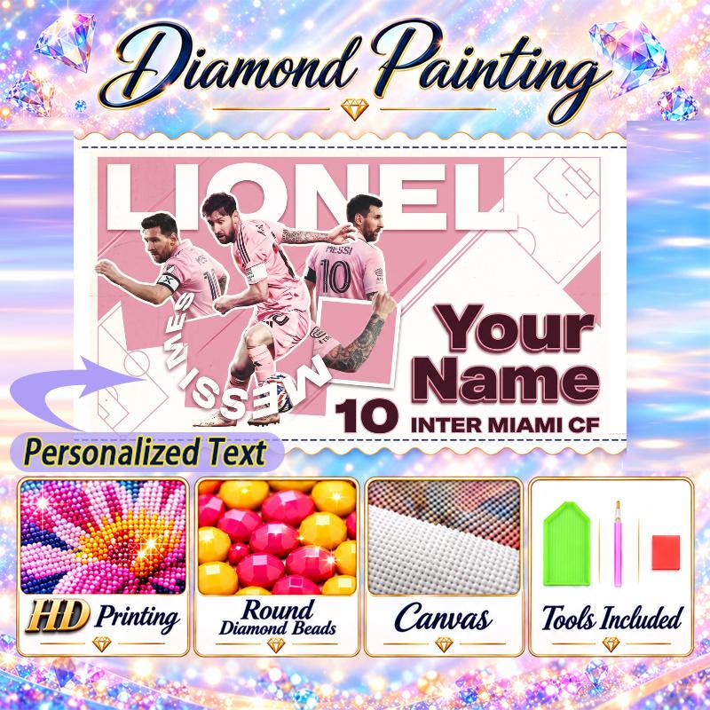 Lionel Messi 5D DIY Diamond Painting Custom Name Text, Full Drill Rhinestone Mosaic Art Home Gift