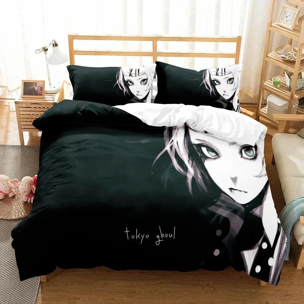 3D Druck Anime Tokyo Ghoul Bettwäsche Set Bedrucktes Bettset mit Kissenbezug Bett Bettdeckenbezug Weiche Queen King Size Bettwäsche Zuhause